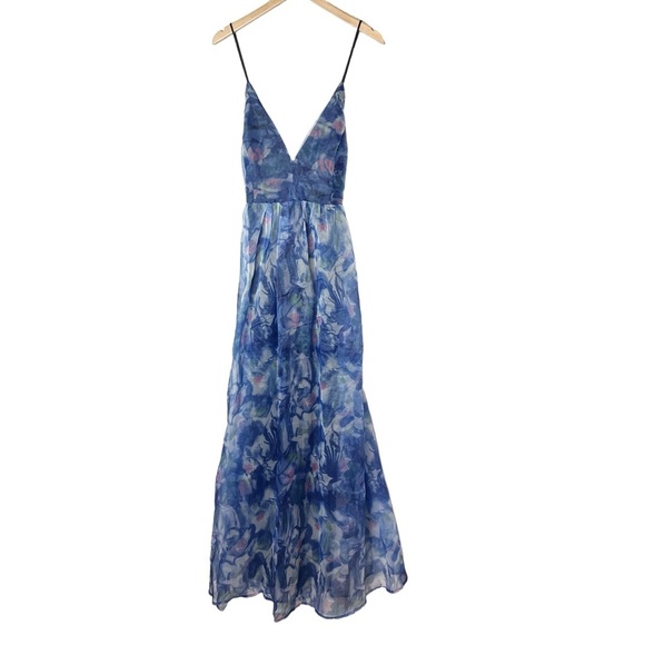 Lulus Bloom Blue Floral Organza Open Back Strappy Maxi Dress size XL - Picture 2 of 6